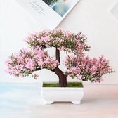 BaykaDecor - Arbre artificiel Bonsai Sakura - Plante artificielle avec pot - Décoration d'intérieur - Fleur artificielle japonaise - Cadeau - Vert Rose - 25 cm