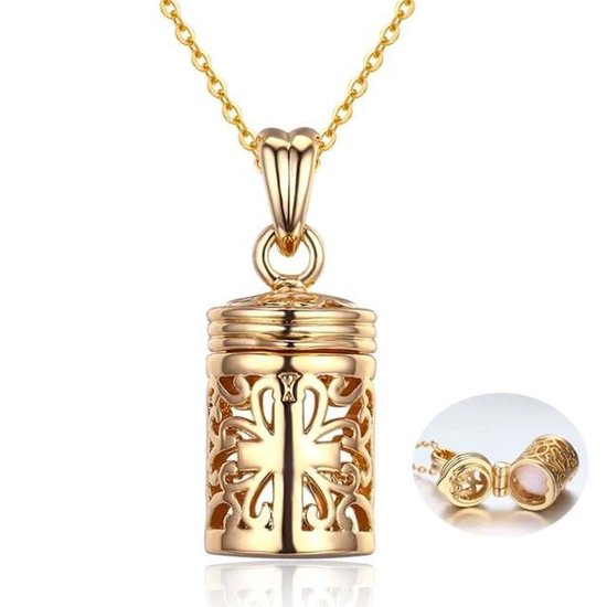 Trendy ketting - Parfumflesje/Medaillon - Goud - Dames - Lieve Jewels