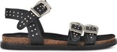 PS Poelman ARANSTUD Dames Faux PU Imitatie Leren Sandalen met Studs en Western Cowboy Gespen - Zwart - Maat 40