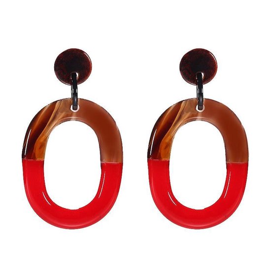 Mooie rode grote oorbellen met ovale hanger in twee kleuren | bol