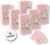 Uitdeelzakjes unicorn roze 12 Stuks - Traktatie zakjes voor Uitdeelcadeautjes -Uitdeelzakjes Kinderfeestje - Kinderen
