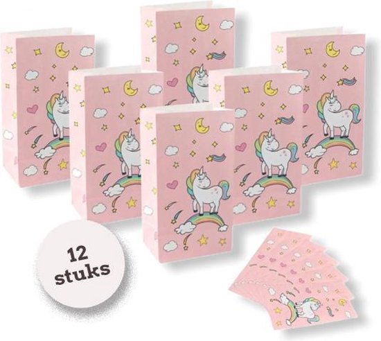 Uitdeelzakjes unicorn roze 12 Stuks - Traktatie zakjes voor Uitdeelcadeautjes -Uitdeelzakjes Kinderfeestje - Kinderen - Merkloos