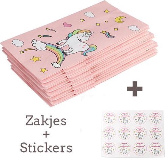 Uitdeelzakjes unicorn roze 12 Stuks - Traktatie zakjes voor Uitdeelcadeautjes -Uitdeelzakjes Kinderfeestje - Kinderen - Merkloos