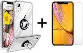 iPhone XR hoesje Kickstand Ring shock proof case transparant armor magneet - 1x iPhone XR Screenprotector Glas