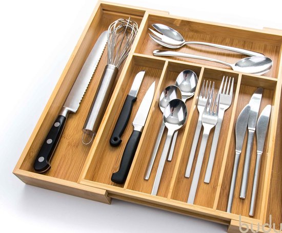 Bestekbak Budu # 38 - Bestekbak Bamboe - Bestekbak Extensible - 7 compartiments - Cassette à Bestekbak Bois - Ajustable - Organisateur - Ranger à Couverts - 38 x 29,5 - 47,8 cm