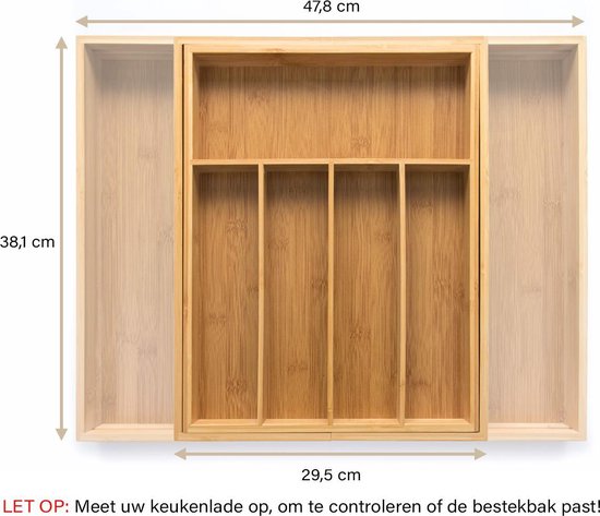 Bestekbak Budu # 38 - Bestekbak Bamboe - Bestekbak Extensible - 7 compartiments - Cassette à Bestekbak Bois - Ajustable - Organisateur - Ranger à Couverts - 38 x 29,5 - 47,8 cm