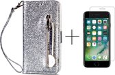Glitter Bookcase voor Apple iPhone 8 | iPhone 7 | iPhone SE 2020 | PU Leren Telefoonhoesje | Portemonnee | Zilver + 1x screenprotector