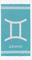 uit Turkije By Aquatolia Hamamdoek Gemini Zodiac - 100% Zacht Katoen - Strandlaken - Handdoek - Turkoois - 100cm x 180cm - Originele hamamdoek uit Turkije