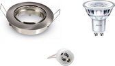 PHILIPS - LED Spot Set - CorePro 840 36D - GU10 Fitting - Dimbaar - Inbouw Rond - Mat Chroom - 4W - Natuurlijk Wit 4000K - Kantelbaar Ø82mm