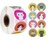 500 Stickers Kat Op Een Rol - 2,5cm - Stickers Kat - Stickers Poes - Label Kat - Stickers Dieren - Label Poes - Belongingsstickers - Stickers Kinderen - Sluitsticker - Sluitzegel