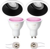 PHILIPS HUE - LED Spot Set GU10 - White and Color Ambiance - Bluetooth - Luxino Zano Pro - Inbouw Rond - Mat Zwart/Wit - Kantelbaar - Ø93mm