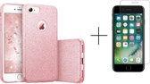 Apple iPhone 8 Back Cover Telefoonhoesje | Roze | TPU hoesje | Glitter + 1x screenprotector