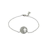 Silventi 910481591 Zilveren Armband - Dames - Ankerschakel met hanger - Kruis - Zirkonia - 19 cm - Rond 10 mm - Rhodium - Zilver