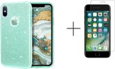 Apple iPhone 8 Back Cover Telefoonhoesje | Groen | TPU hoesje | Glitter + 1x screenprotector
