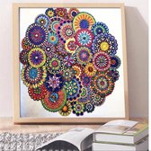 Diamond Painting Volwassenen- Mandala Bloem- 25 x 25 cm- Ronde (glitter) Steentjes- Volledig Diamond Painting Pakket Inclusief  Accessoires