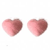Clip oorbellen -pluche -hartje -roze-kinderen-Charme Bijoux