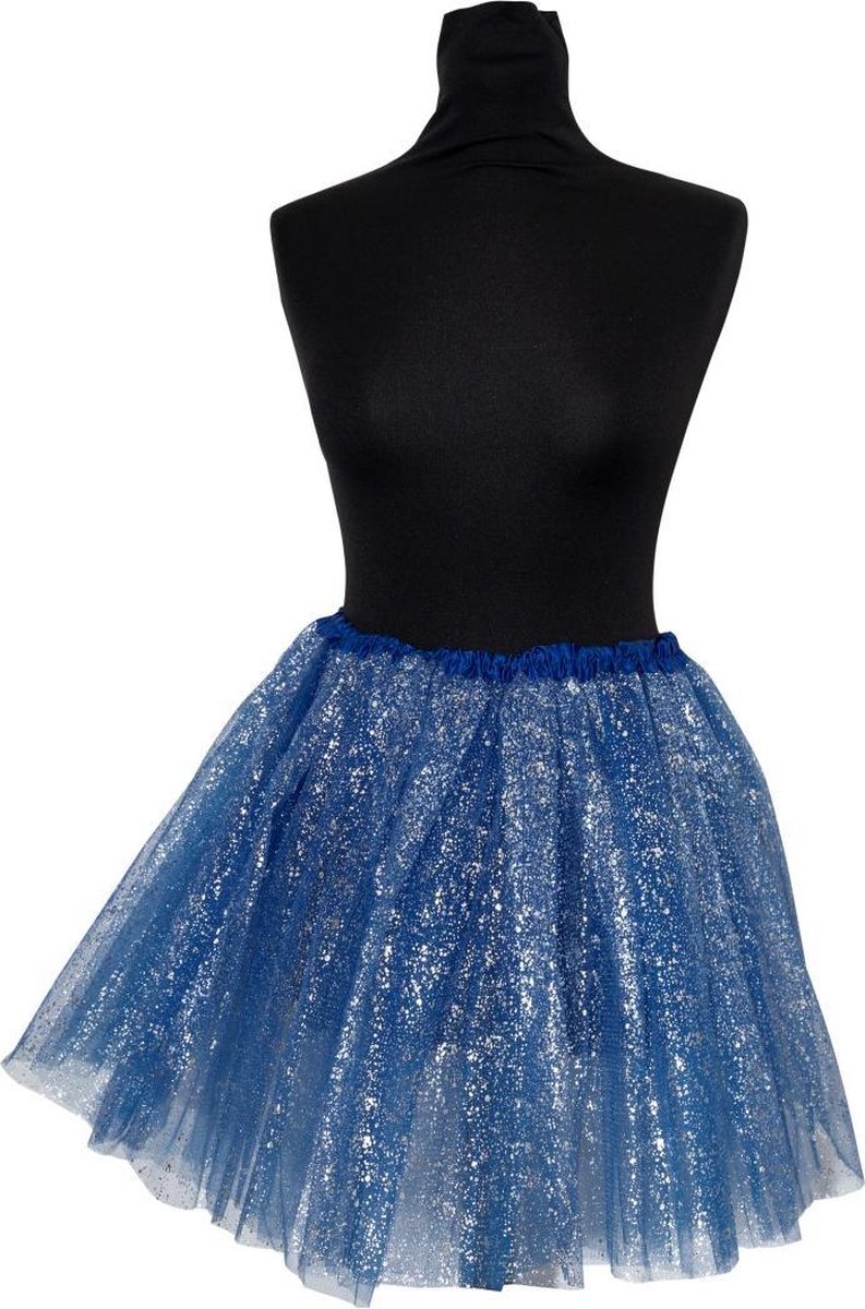 Tule rokje - vaste glitters - blauw/zilver - tutu - festival - foute party - summer party