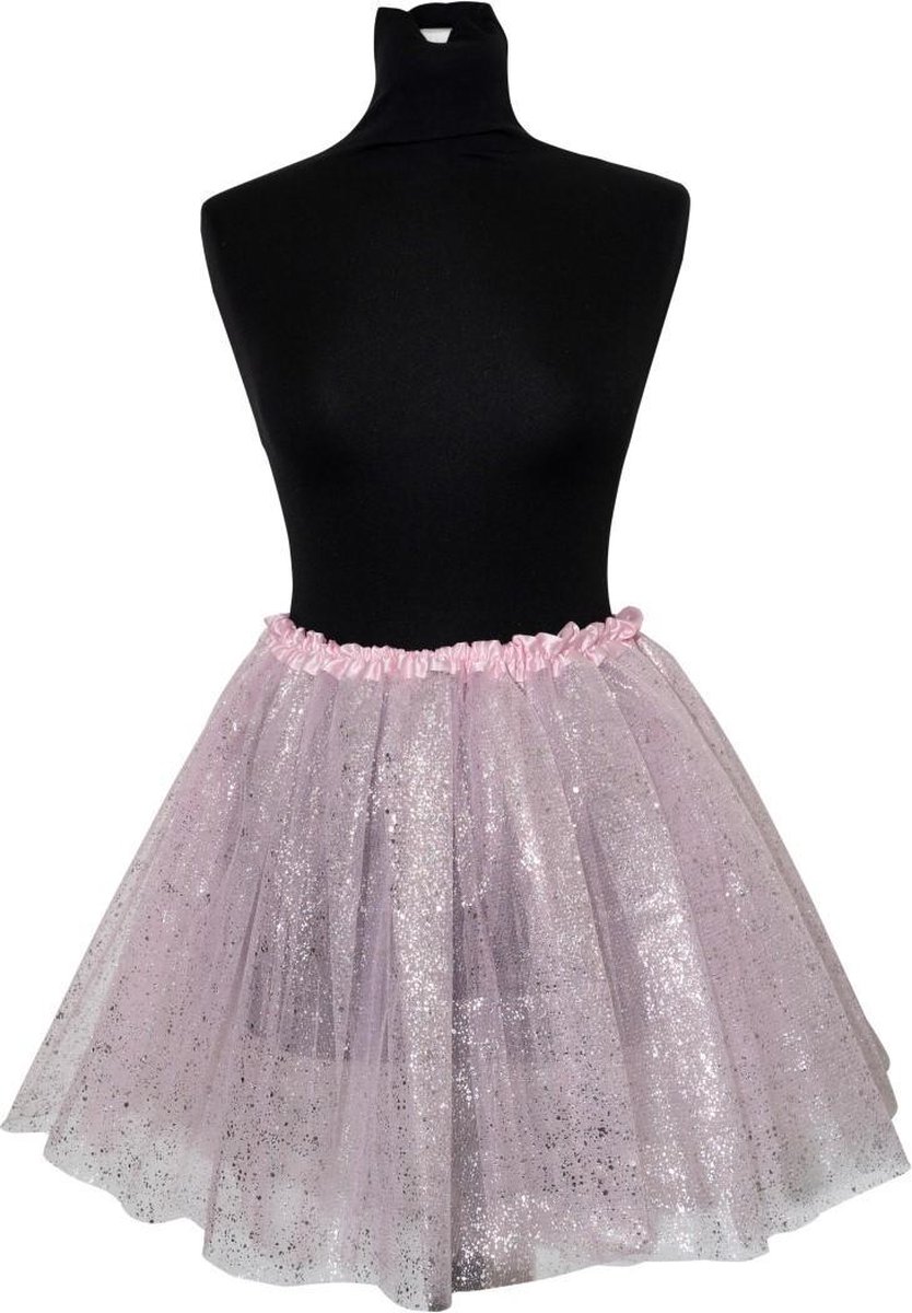 Tule rokje - vaste glitters - roze/zilver - tutu - festival - foute party - summer party