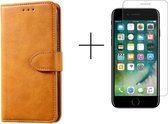 Book Case Apple iPhone 8 | iPhone 7 | iPhone SE 2020 | Hoogwaardig PU Leren Hoesje | Telefoonhoesje | Pasjeshouder | Portemonnee | Cognac Bruin + 1x screenprotector