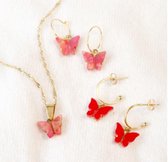 Ketting Vlinder - Goudkleurig - Lente/Zomer - Stainless Steel - Roze