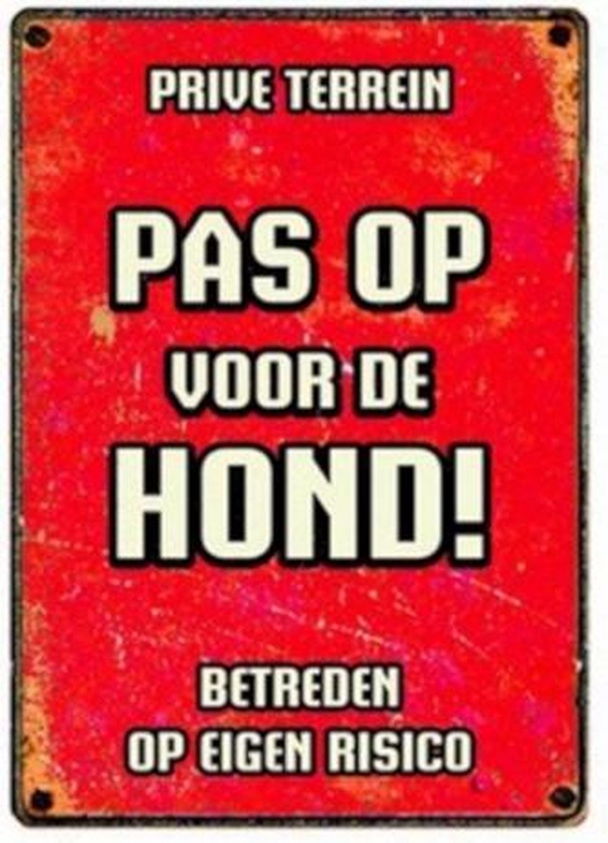 Plenty Gifts Waakbord Pas Op Voor De Hond 15 X 21 Cm Tin Rood