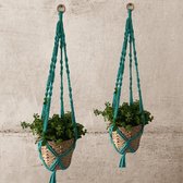 Macramé Plantenhanger Happy Mint  - set van 2 stuks - Katoen - Poefenzo