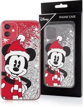 Hoesje iPhone X / Xs - mickey mouse kerstoutfit - zilver glitters - disney