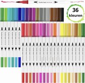 VoordeelShop Dual Brush Pennen Set - 36 Kleuren - Bullet journal - Stiften - Kalligrafie set - Handlettering - Twinmarkers - Accesoires - Cadeau - Cadeautip