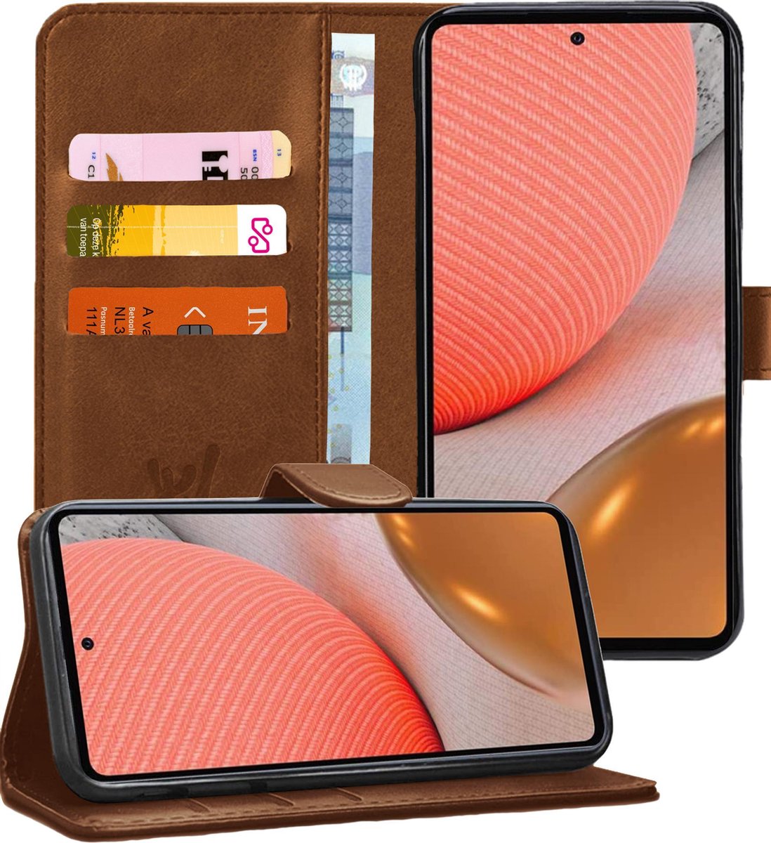 Hoesje geschikt voor Samsung Galaxy A72 - Book Case Kunstleer Wallet - Bruin
