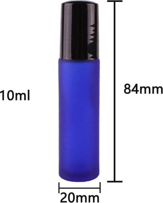 Donkerblauw glazen rollerflesje rvs (10 ml) - rolflesje - frosted glas - aromatherapie