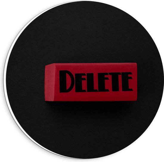 Forex Wandcirkel - Rode ''Delete'' Knop - 20x20cm Foto op Wandcirkel (met ophangsysteem)