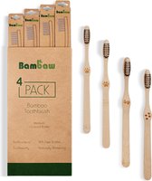Bamboe Tandenborstel | Medium | 4 Stuks | Houten Eco Tandenborstel | Geactiveerde Houtskool Tanden Bleken | Antibacteriële Tandenborstel | 100% Biologisch Afbreekbare Handgreep | B