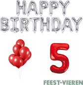 5 jaar Verjaardag Versiering Ballon Pakket Rood & Zilver