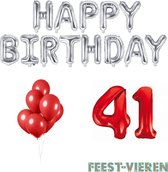 41 jaar Verjaardag Versiering Ballon Pakket Rood & Zilver