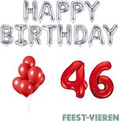 46 jaar Verjaardag Versiering Ballon Pakket Rood & Zilver