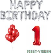 1 jaar Verjaardag Versiering Ballon Pakket Rood & Zilver