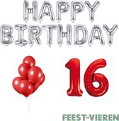16 jaar Verjaardag Versiering Ballon Pakket Rood & Zilver