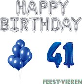41 jaar Verjaardag Versiering Ballon Pakket Blauw & Zilver