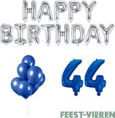 44 jaar Verjaardag Versiering Ballon Pakket Blauw & Zilver