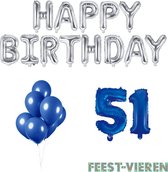51 jaar Verjaardag Versiering Ballon Pakket Blauw & Zilver
