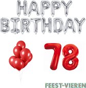 78 jaar Verjaardag Versiering Ballon Pakket Rood & Zilver