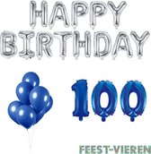 100 jaar Verjaardag Versiering Ballon Pakket Blauw & Zilver