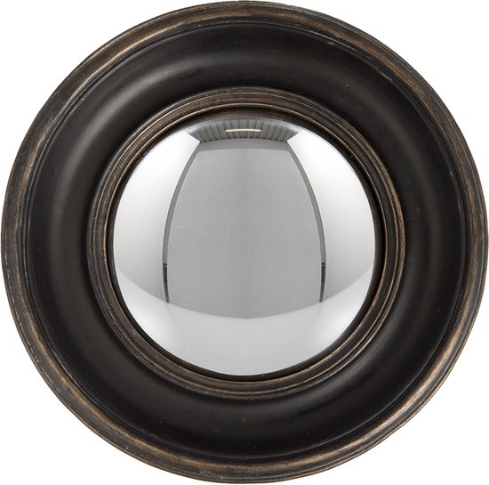 Clayre & Eef Spiegel Ø 23 cm Zwart Kunststof Rond Bolle Spiegel Wand spiegel Muur spiegel
