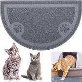 Relaxdays kattenbakmat - antislip- uitloopmat kattenbak - schoonloopmat kat - halfrond - grijs