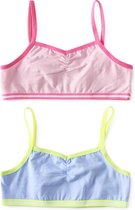 Little Label Meisjes bralette - 2 Stuks - Maat 122-128 - Roze, Blauw - Zachte BIO Katoen