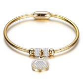 Amodi® Jewellery - Beads Armband met Zirkonia Cirkel Hanger - Goudkleurig