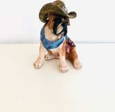 Hond met cowboyhoed 28 cm hoog - country - western - polyresin - polystone - hoogkwalitatieve kunststof - decoratiefiguur - interieur - accessoire - voor binnen - voor buiten - cad