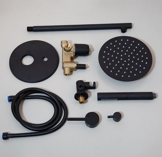 SaniSupreme Yosemite |Ensemble de douche pluie Massief| Intégré | Noir mat | Ensemble de douche| 25 CM | Douche de pluie |Douchette à main