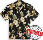 Hawaii Shirt - Blouse - Hemd "Hibiscus Zwart" - 100% Katoen - Aloha Shirt - Heren - Made in Hawaii Maat S