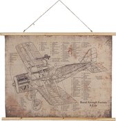 Clayre & Eef Wandkleed 100*75 cm Beige Bruin Hout Textiel Rechthoek Vliegtuig Wanddoek Wandhanger Wandkaart